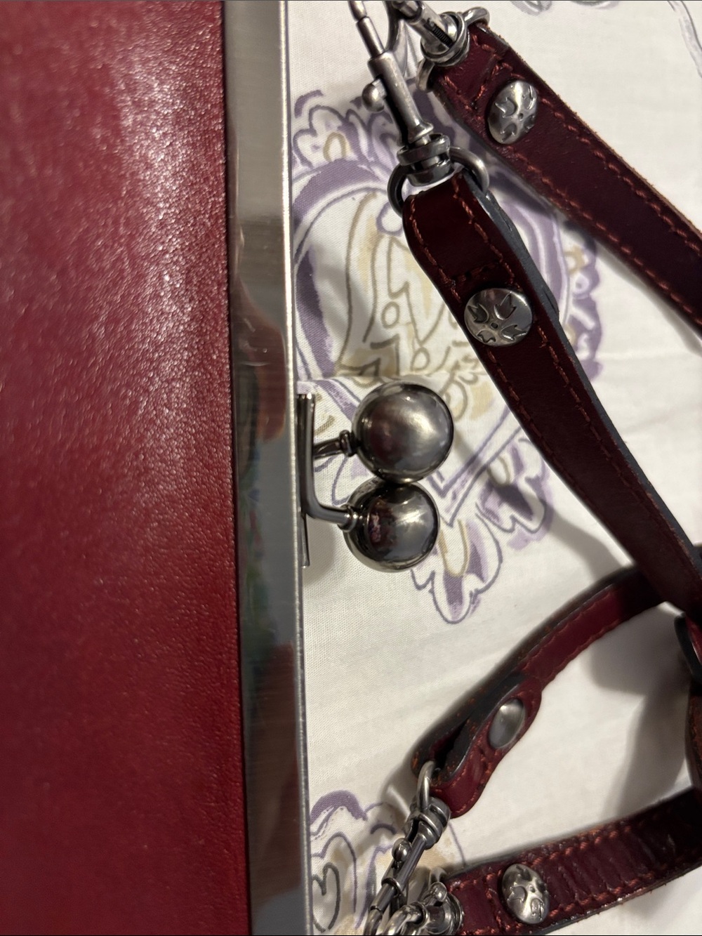 Patricia Nash  Floral Embossed Leather Shoulder Bag - Burgundy - Picture 15 of 16